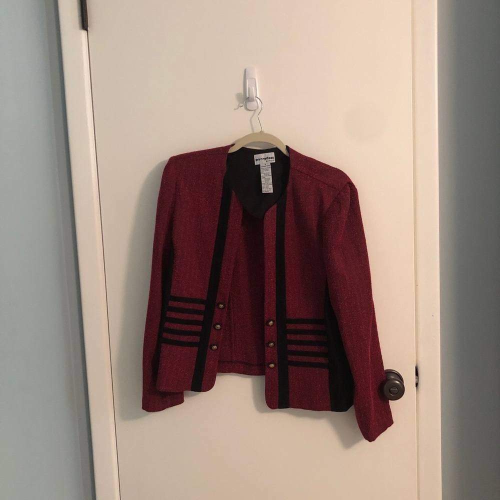 Red black striped jacket
